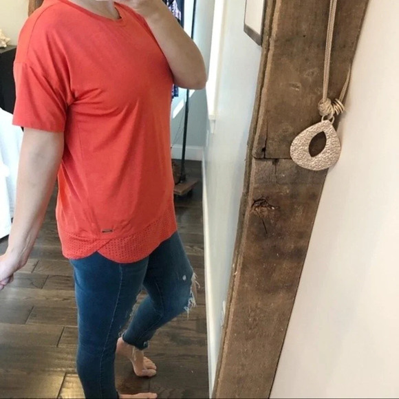 Nanette Lepore large tangerine blouse w/mesh hem - Picture 5 of 8